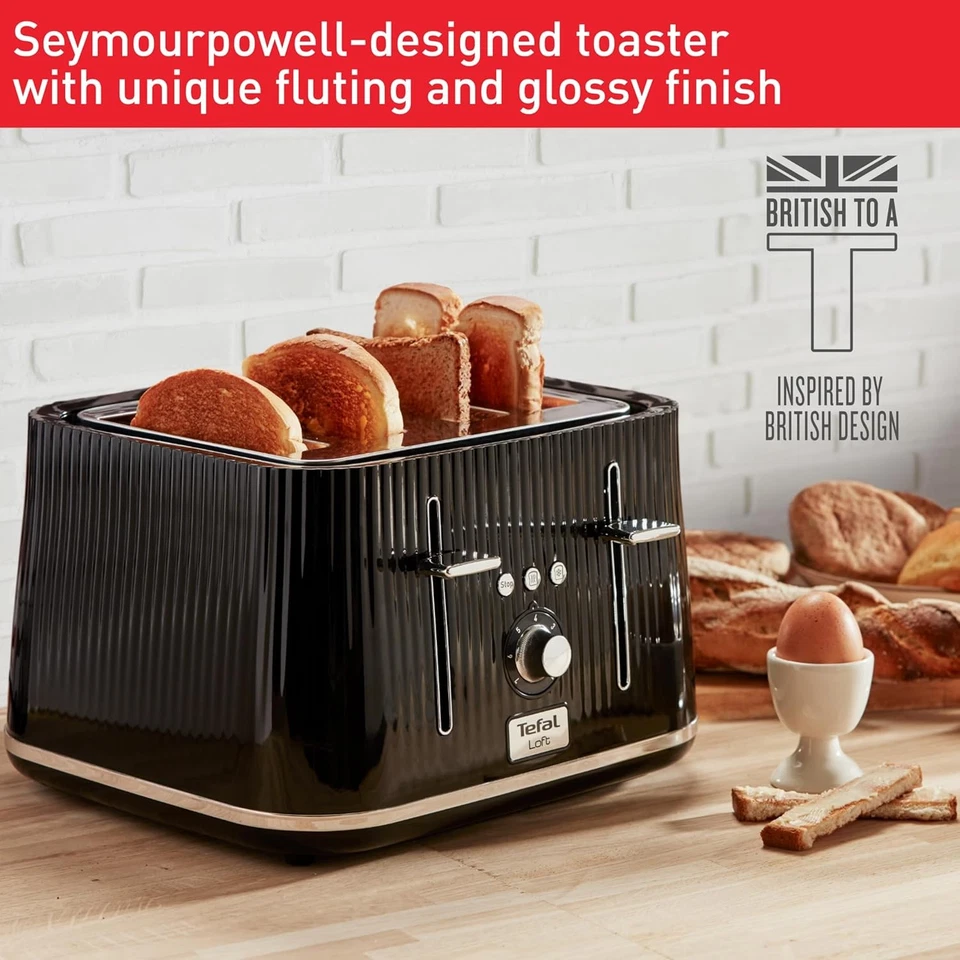 Tefal Loft 4-Slot Toaster, 7 Browning Levels, Defrost, Stop + Reheat Black  - Image 2 of 4