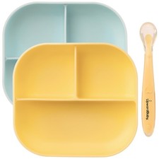 Baby Plates and Spoon Set - Silicone Divider Suction Plates for Babies, Toddl...