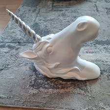 Unicorn Head Wall Mount White Unicorn Head, silver Horn Faux Resin Decor
