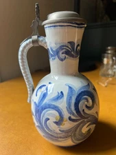 Vintage German syrup Pitchers; Hand painted; Lid Engraved A K  1 Small Chip (O)