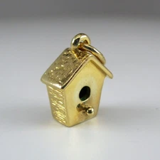 Small Gold Vermeil Country Birdhouse Charm Sterling Silver Brown County Bird