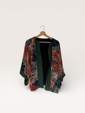 Boho Floral Pattern Kimono with Green Trim