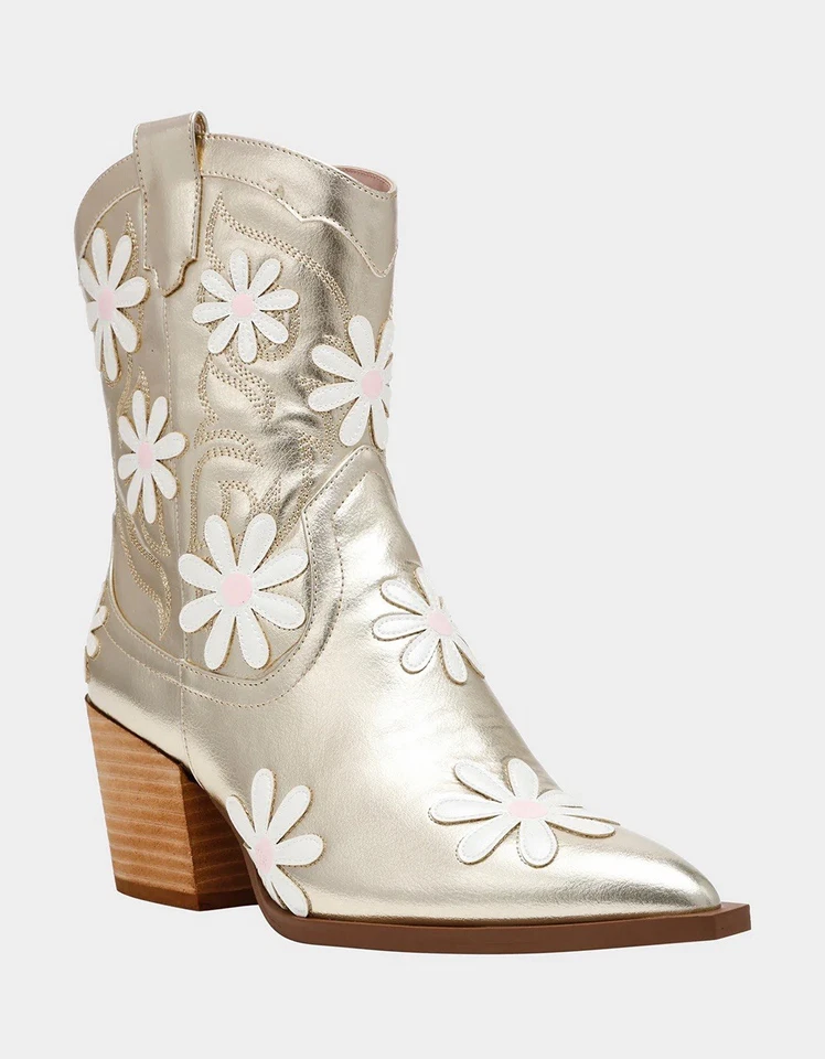 Botas Vaqueras Betsey Johnson Daisy Doradas Nuevas En Caja Talla 8M Foto 2 de 4