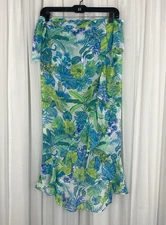 Bleu Rod Beattie Sz M Blue Green Tropical Floral Chiffon Ruffle Sarong Cover Up