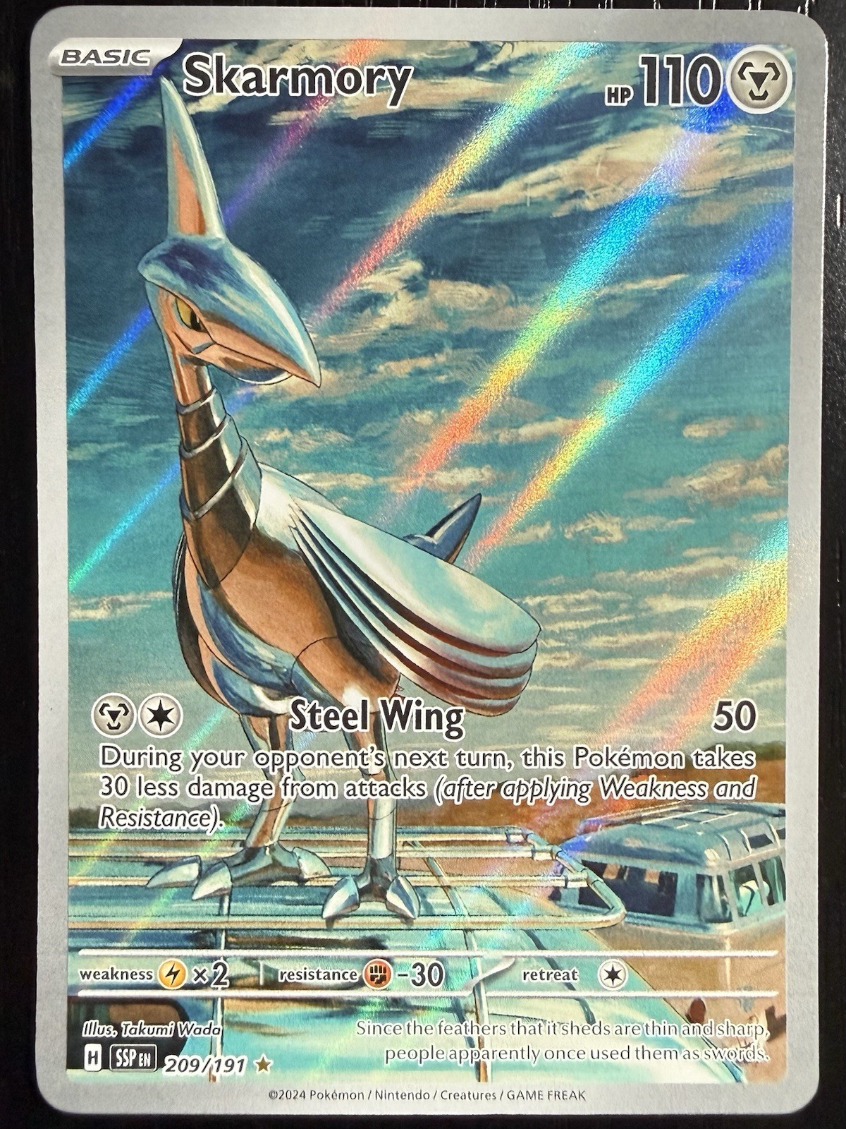 Pokemon TCG Skarmory Sv08 Surging Sparks Holo Full Art Illus Rare 209/191 NM/VLP