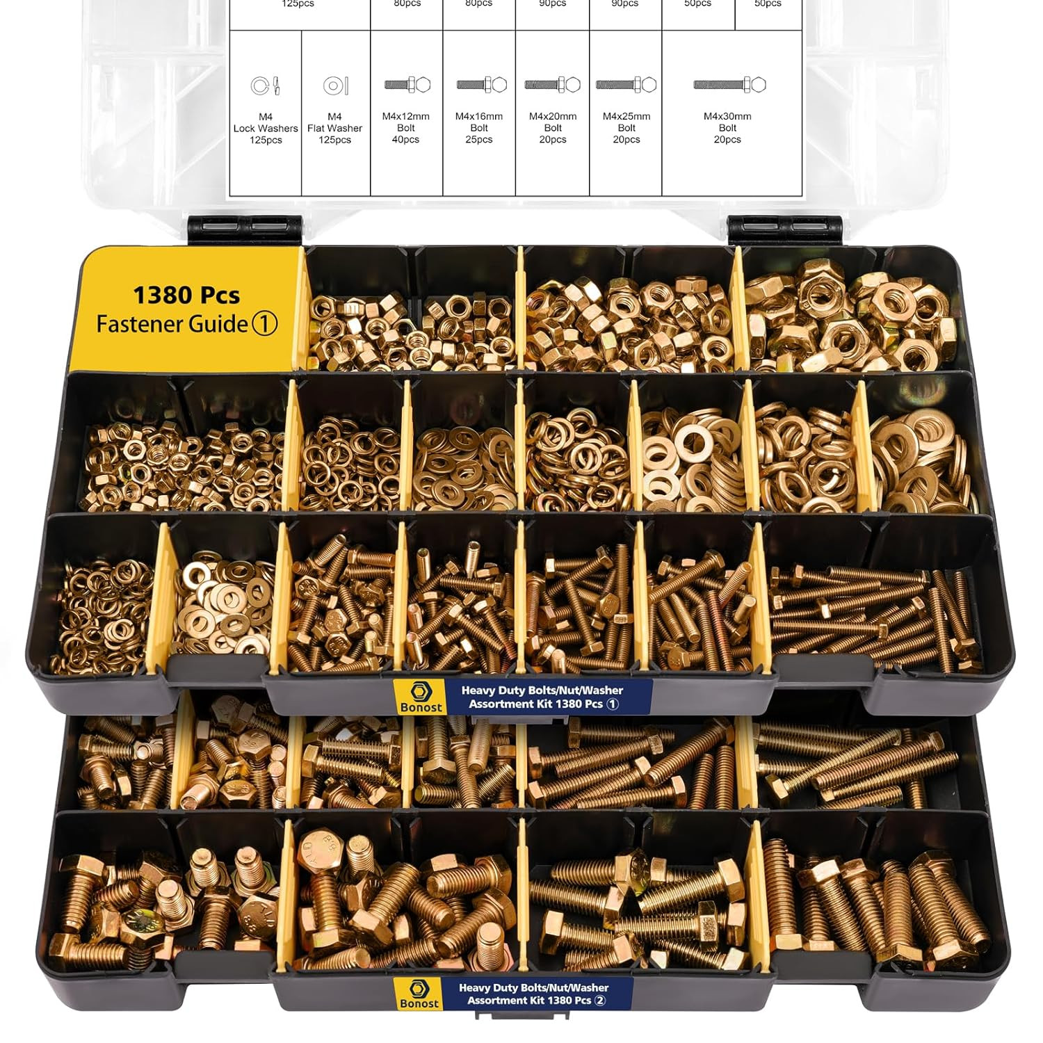 1380Pcs Nuts and Bolts Assortment Kit - Heavy Duty Grade 8.8 Metric M4 M5 M6 M8