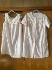 NWT Vtg SEARS 2pc. set Nightgown/Robe PINK Cotton Blend Nylon Overlay Lace 36/38