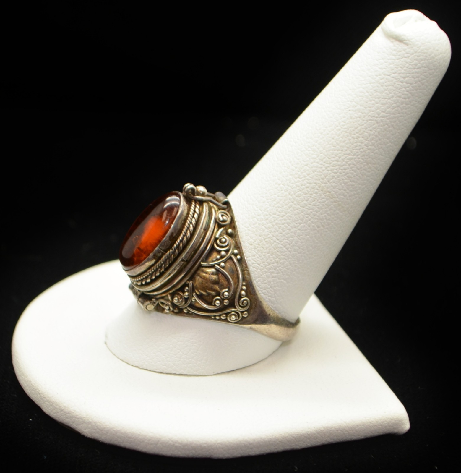 Sterling Silver Orange Stone Opening Compartment … - image 3