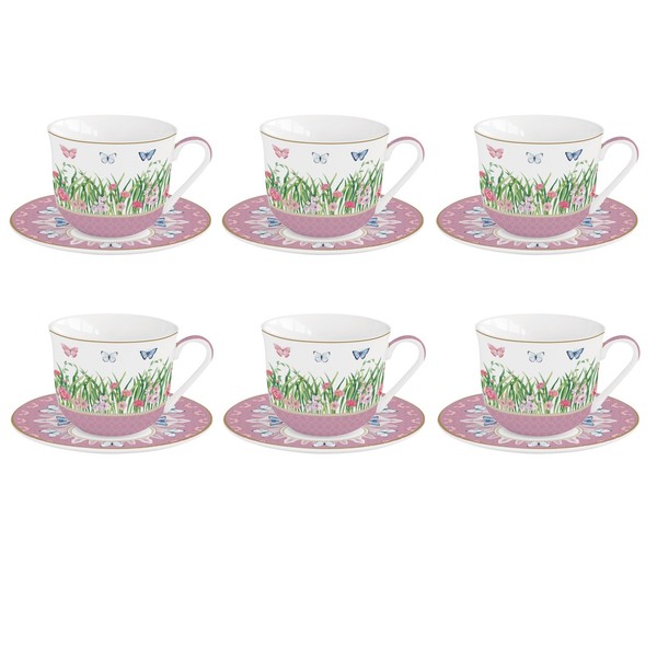 6Er Set Tassen Mit Untertasse Spring Parade Schmetterlinge 370Ml Easy Life-image
