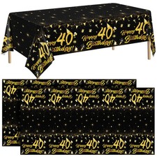 durony 2 Pack 40th Birthday Tablecloth Table 108 x 54 inches, Black Gold 
