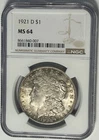 1921 D MORGAN DOLLAR NGC MS 64
