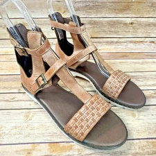 Roan Bed Stu Womens Brown Leather Lyssa Woven Ankle Strap Sandals 9 Boho
