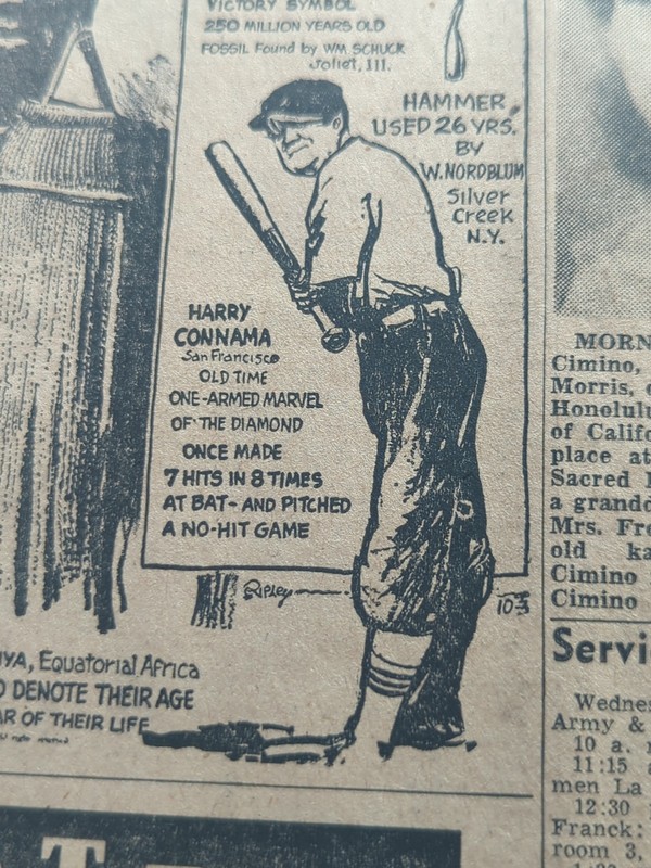 OCT 24, 1944 NEWSPAPER #2063- HARRY CONNAMA, SAN FRANCISCO BASEBALL PLAYER 