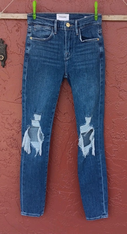 Frame Le High Skinny Jeans Women's sz 23 Medium Wash Stretch Denim DISTRESSED 