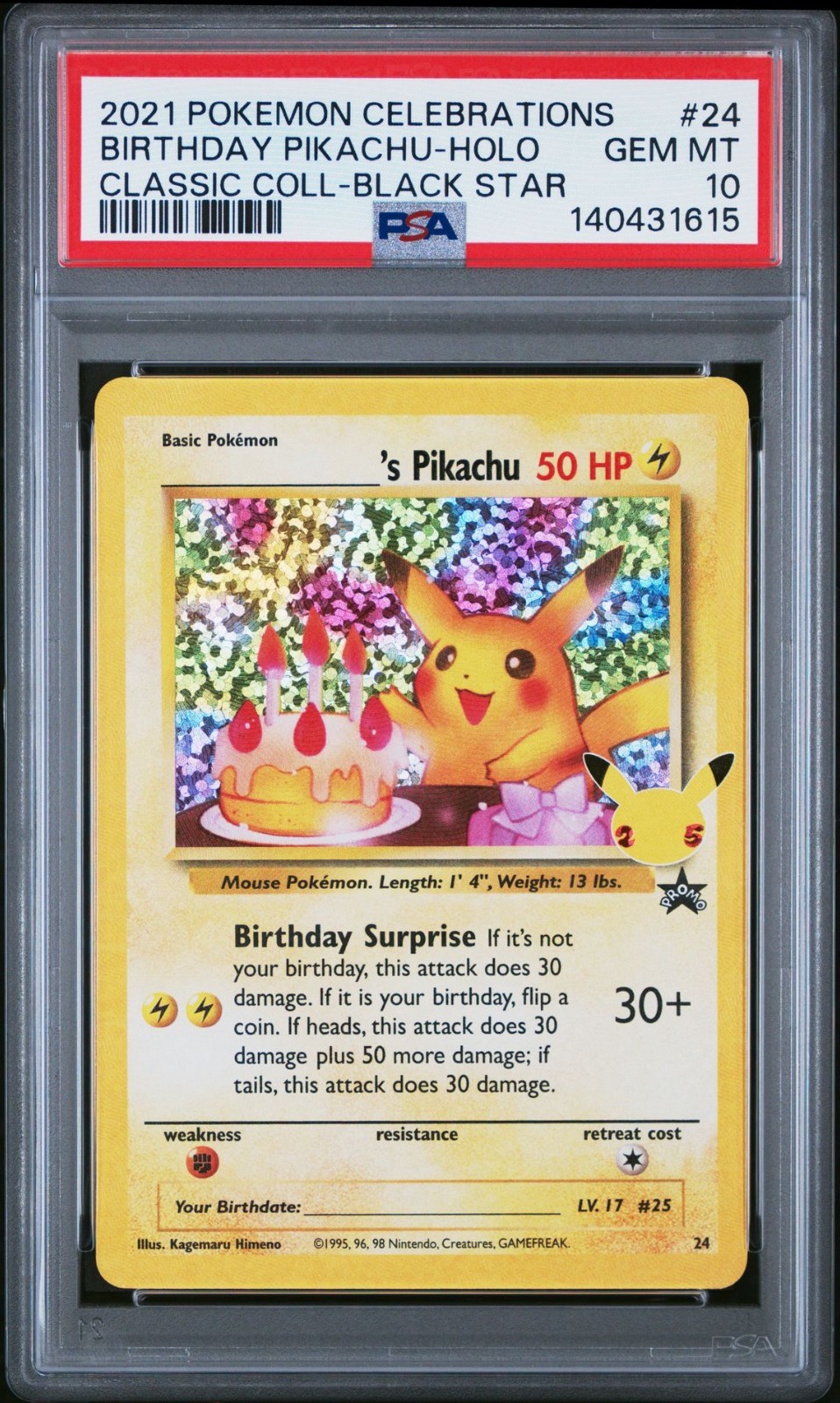 2021 Pokemon Celebrations Black Star Birthday Pikachu Holo #24 PSA 10 GEM MINT