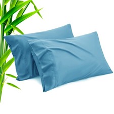 Blue Pillow Cases King Size 2 Pack, Bamboo Rayon Cooling Pillowcases with Env...