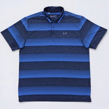 Under Armour Polo Shirt Men's 2XL Blue Striped Heatgear Performance Stretch Golf