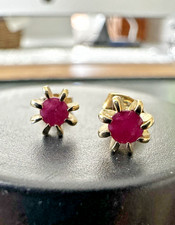 Vintage 9K Gold Ruby Stud Earrings, London 19...