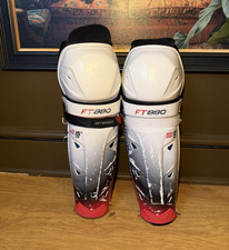 CCM Jetspeed FT880 15in Ice Hockey Shin Pads Adjustable Padded Pair W/B/R