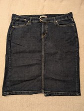 Vintage Levi Strauss Mid Dark Wash Blue Jean Skirt With Back Slit