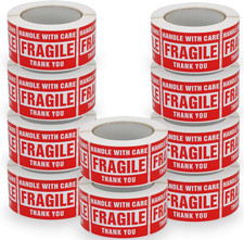 10 Rolls/5000 Labels,Handle with Care Fragile Thank You, Red Warning Shipping La