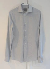 Geoffrey Beene Button Up Dress Shirt Blue & Gray Pinstripe Mens S 14-14.5 34/35