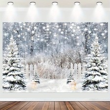10x7ft Winter Snowy Forest Photography Backdrop - Glittering Pine Trees and Whit
