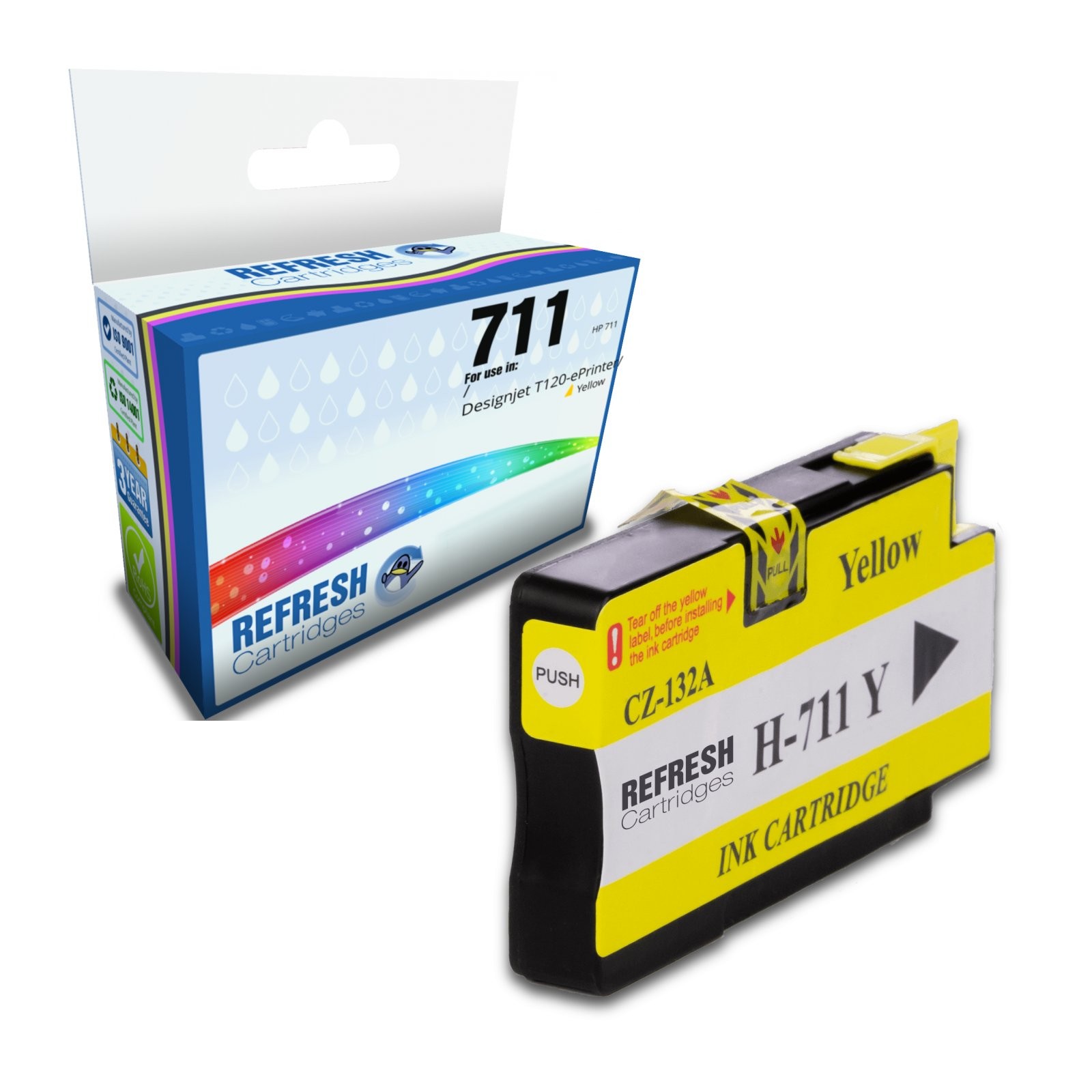 Refresh Cartridges Replacement Yellow 711 Ink Compatible With HP Printers