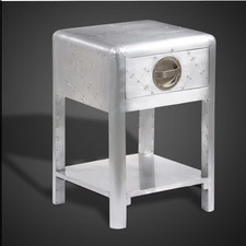 Sgabello Aviator in Alluminio, Comodino Tavolino Laterale con Cassetto per Casa e Ufficio