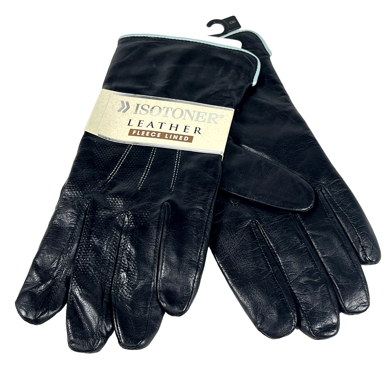 Vintage Isotoner Fleece Lined Women's Gloves Black with Aqua Blue Trim L Size 8