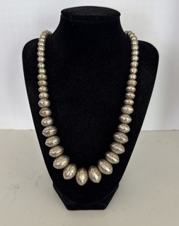 Vintage Navajo Sterling Silver Pearls Necklace Stamped Graduated Bead 24” Beads