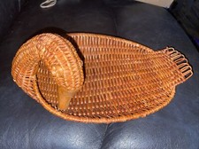 Vintage Wicker Wood Goose Duck Bowl Woven Basket 10 inch China