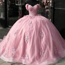 Pink Quinceanera Dresses with Bow Sweet 15 16 Appliques Ball Prom Formal Gowns