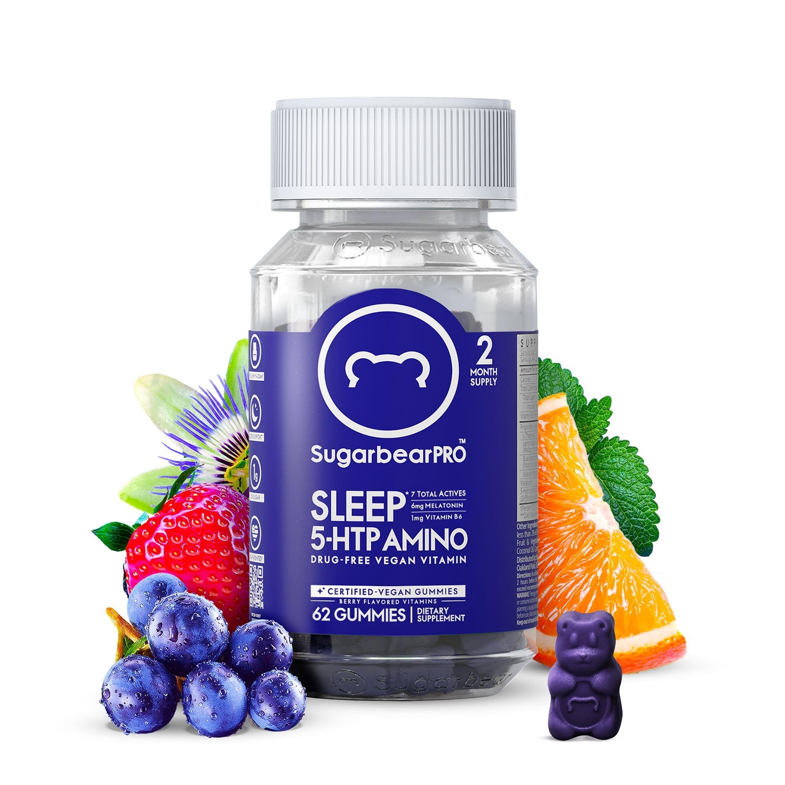 Sugarbear Sleep Gummy 2 Month Supply, Extra Strength Melatonin 6mg, for Men &...