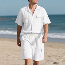 Mens Tracksuit 2-Piece Set Short Sleeve T Shirt Shorts Sweatsuit Outfit Set
