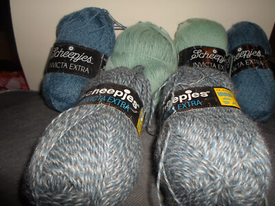 NEW- X 50GMS SCHEEPJES INVICTA EXTRA SOCK 75% WOOL- PALE BLUE, BLUE  TWEEDS UK