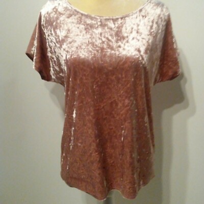 NY Collection Dusty Rose Pink Crushed Velvet Cap Sleeve Top Small