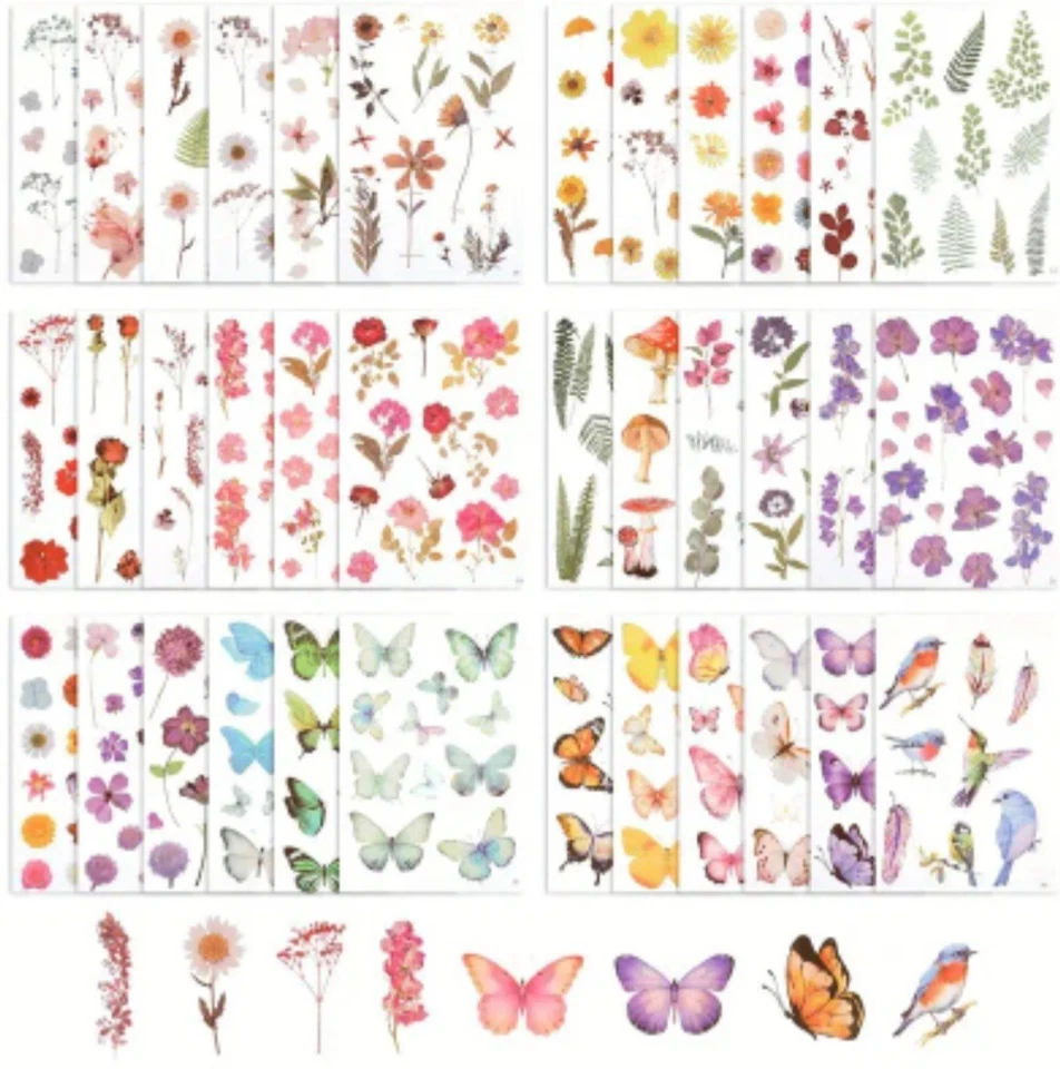 Stickerbögen 6 Bögen je Set Blumen Blätter Schmetterlinge - Bild 2 von 3