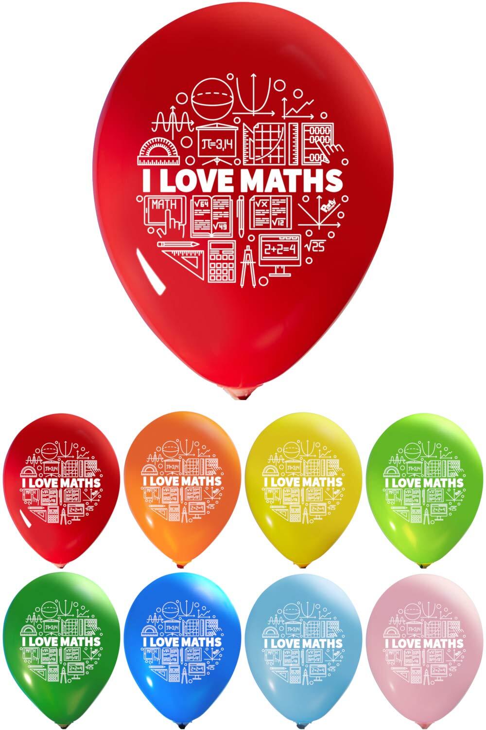 I Love Maths Balloons - 12 Inch Latex - 2 Sided Print 16 Pieces for Birthday ...