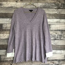 J. Crew Purple Wool Blend Cuffed Sleeve V Neck Pullover Sweater Medium