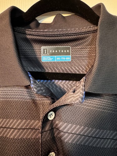 NEW, XXL PGA Tour DriFlux Series, Dark Grey W/ Lt Grey and Blue Striped Shirt - Picture 2 of 3