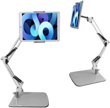 Long Arm Adjustable Desktop Stand, 360° Swivel Holder for Phone and Tablet White