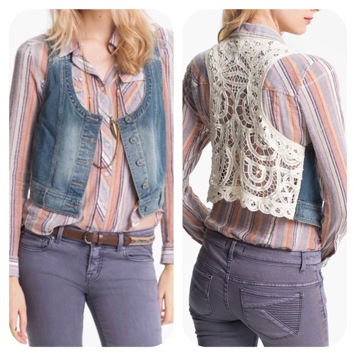 People Denim Vest Lace Back Size XS | eBay