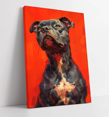 PITBULL HUND PORTRAIT GEMÄLDE - TIEF GERAHMTES LEINWANDBILD WANDBILD BILD DRUCK