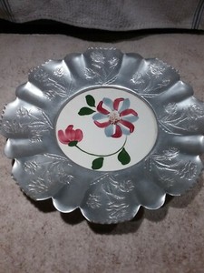 VINTAGE HAND WROUGHT ALUMINUM 12" SERVING TRAY - (FARBER & SHLEVIN?) 