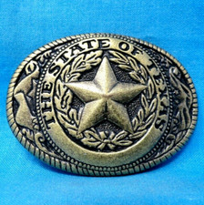 State of Texas Dress Belt Buckle Star Scroll Flags Western Vtg 80s    .MMR249
