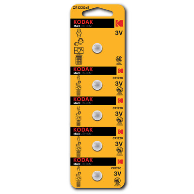 Kodak CR1220 Knopfzelle Batterien 5 Stück Max Lithium 3V Markenqualität Batterie