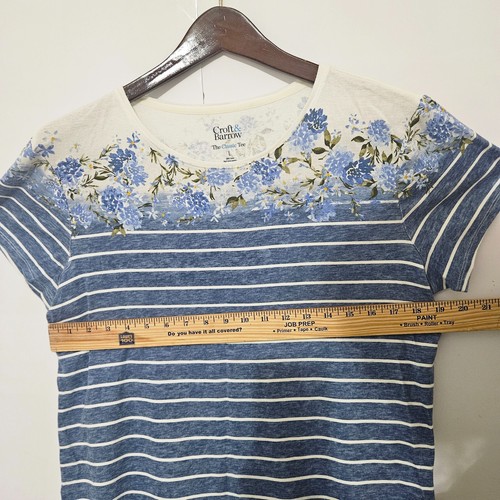 Croft & Barrow Size L Classic Tee Blue/White Striped Blouse T Shirt with Floral - Picture 12 of 15