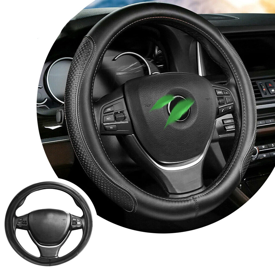Car Steering Wheel Cover Accessories PU Leather Auto Non-slip 15"/38cm For VW Foto 3 de 4