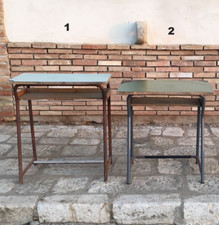 vecchio banco da scuola scrittoio vintage con piano in formica e foro calamaio